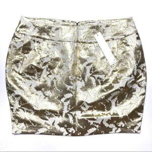 Line & Dot NWT Gold White Jacquard Mini Skirt‎ Size Large Coquette Retro Glam
